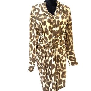 J. Crew Silk Tie-Front Shirt-Dress, Dusty Leopard